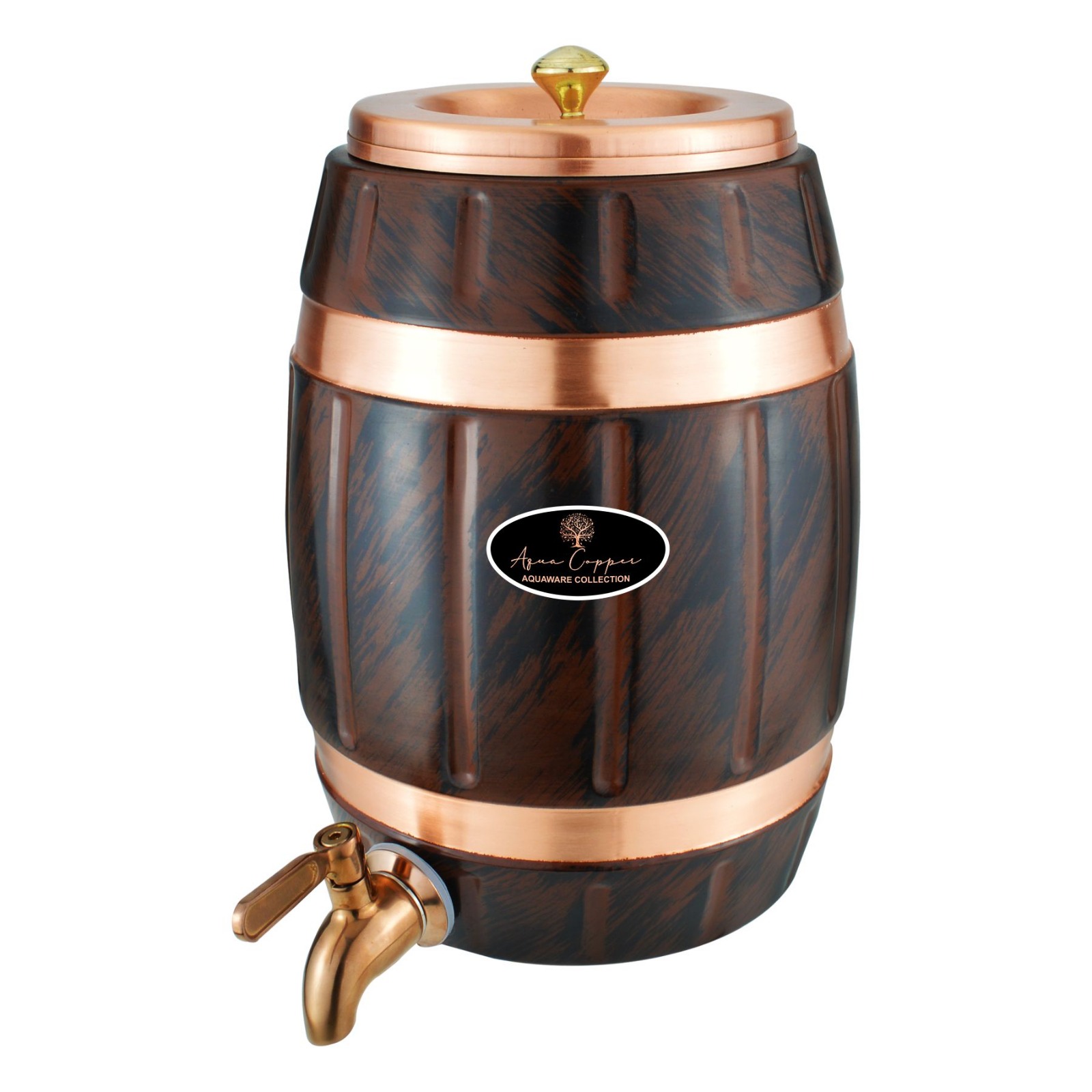 Barrel copper matka wooden finish